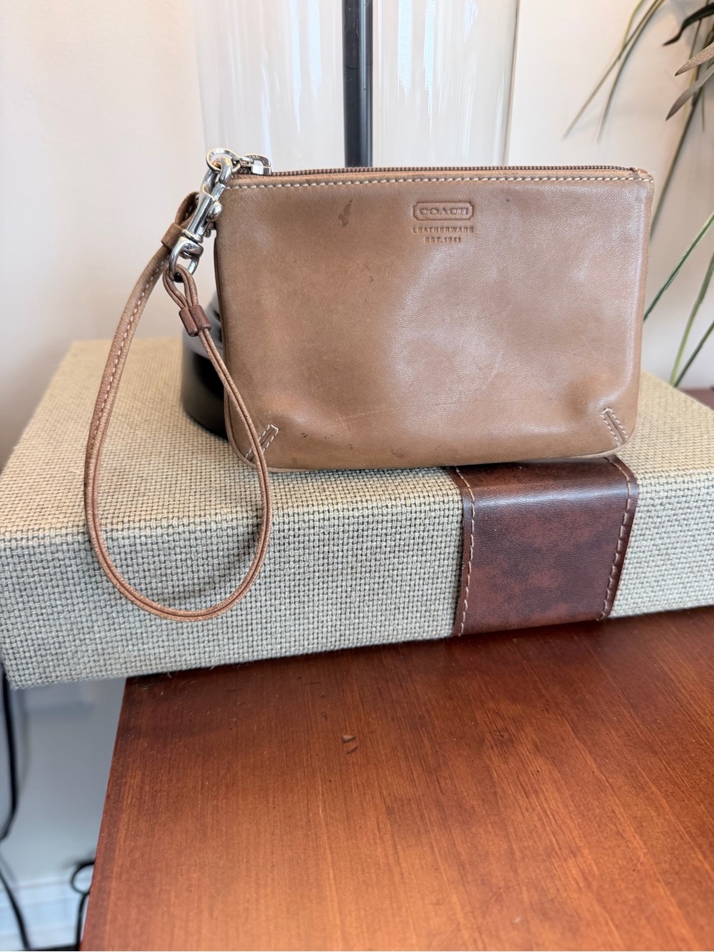 Coach Tan Leather Wristlet Pouch